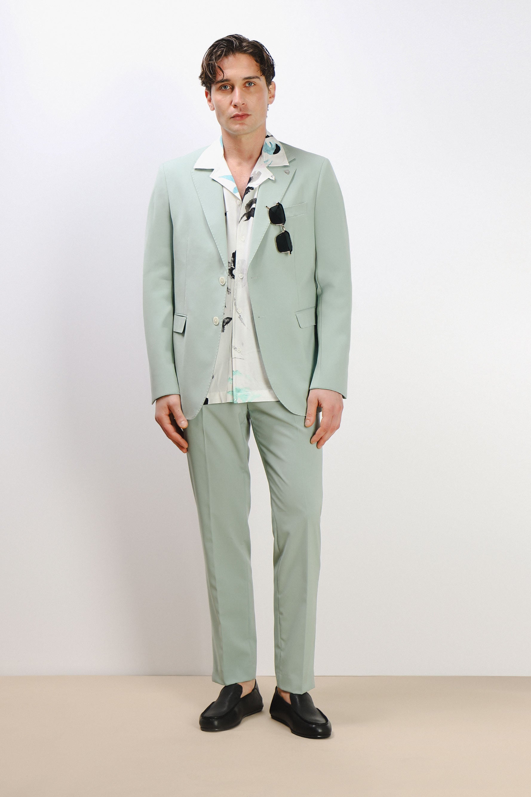 PANTALONE DA ABITO SENZA RISVOLTO SALVIA