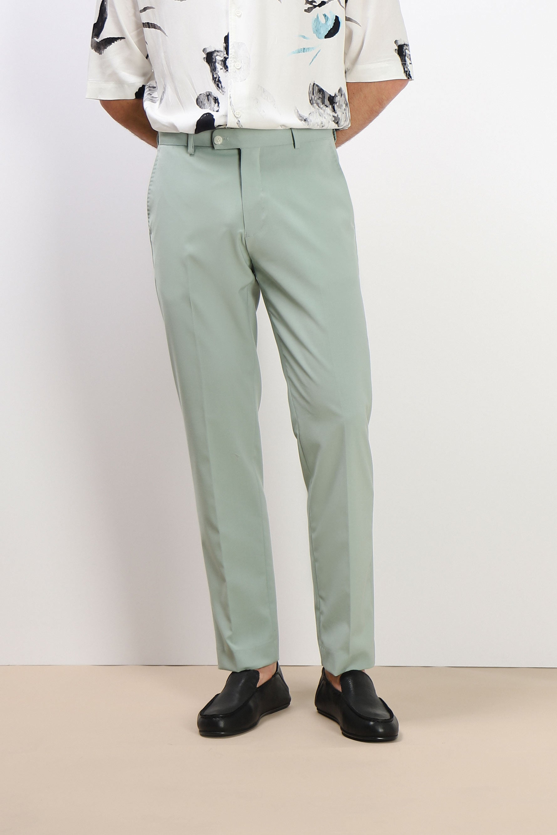 PANTALONE DA ABITO SENZA RISVOLTO SALVIA