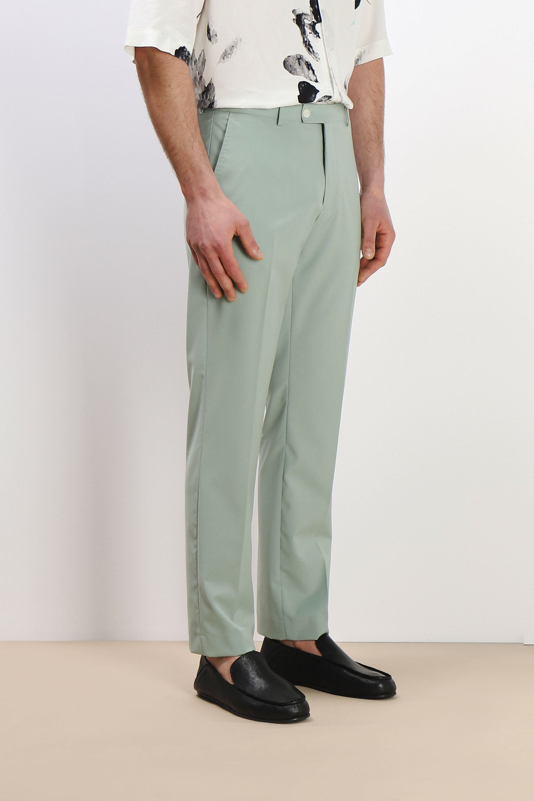 PANTALONE DA ABITO SENZA RISVOLTO SALVIA