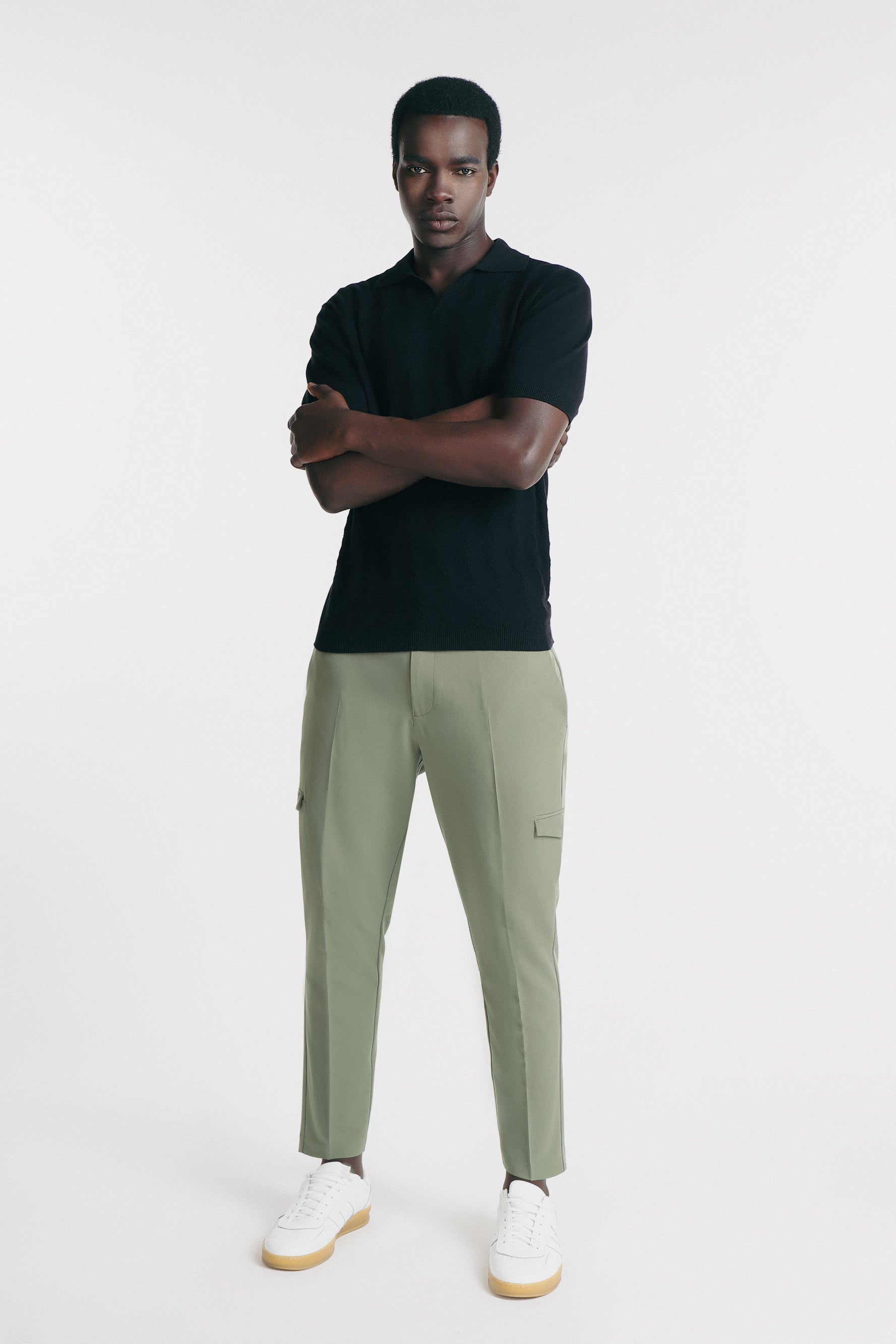 PANTALONI STRETCH CON TASCONE VERDE MILITARE - Sonnybono