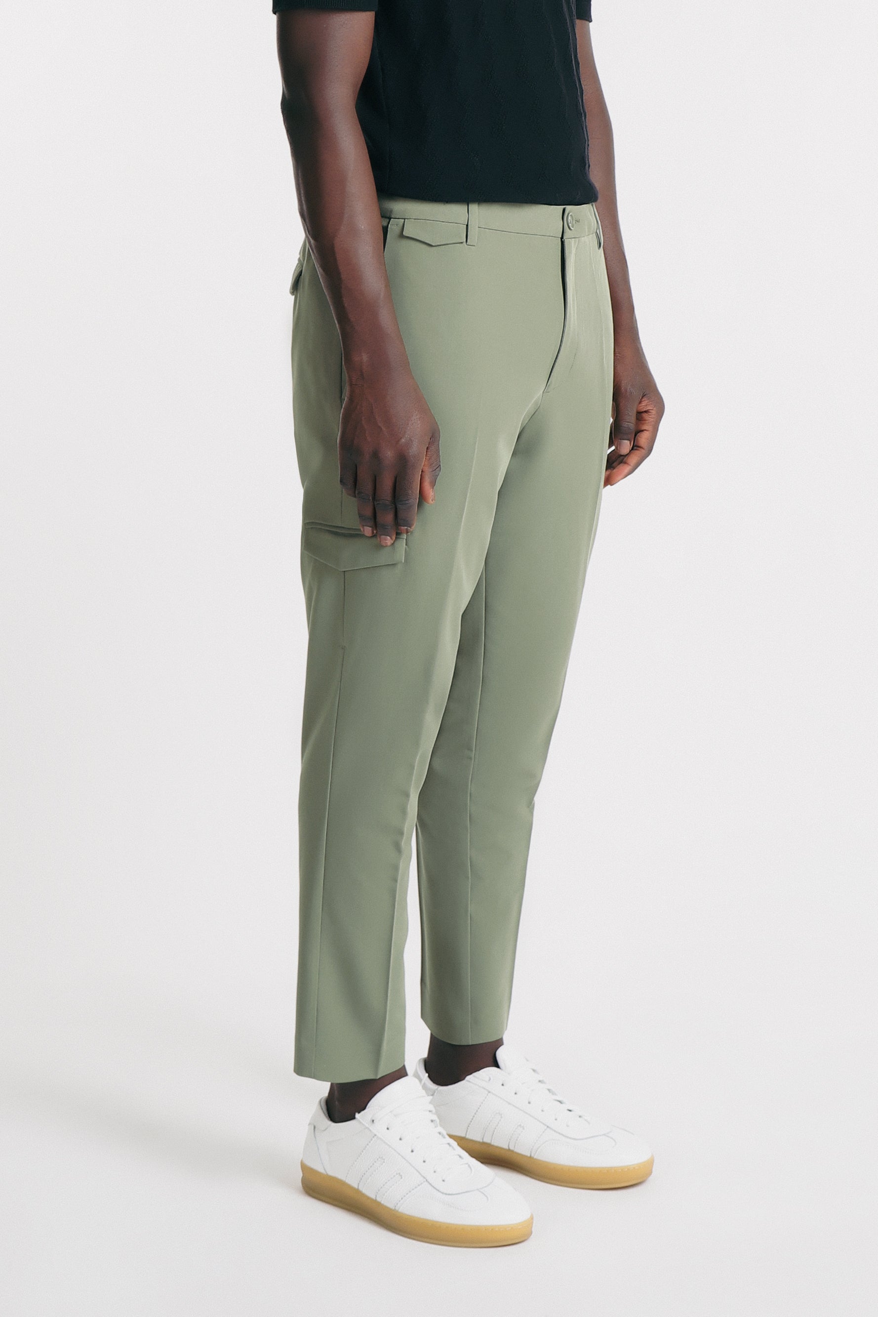 PANTALONI STRETCH CON TASCONE VERDE MILITARE - Sonnybono