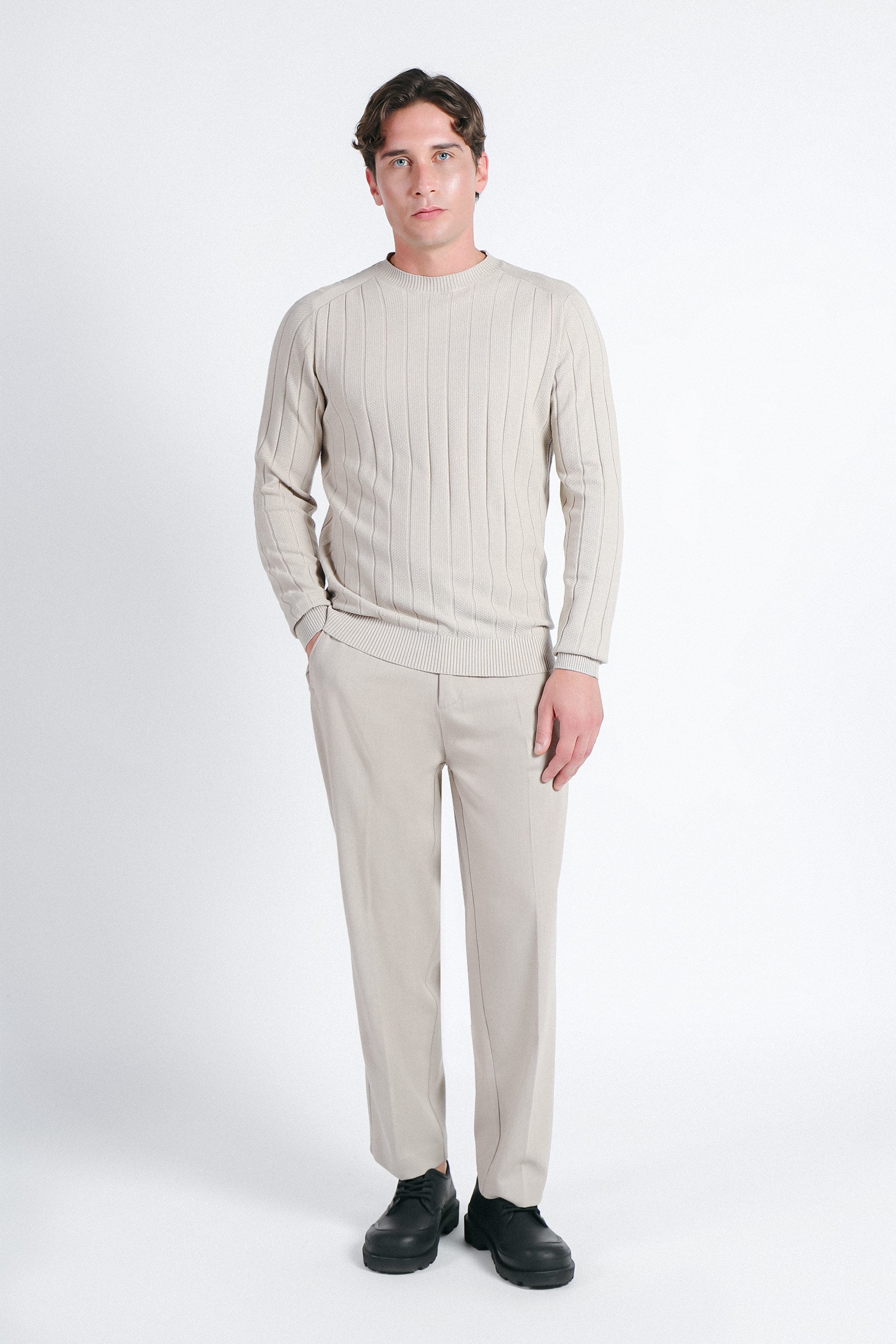 MAGLIA GIROCOLLO LAVORATA BEIGE CHIARO