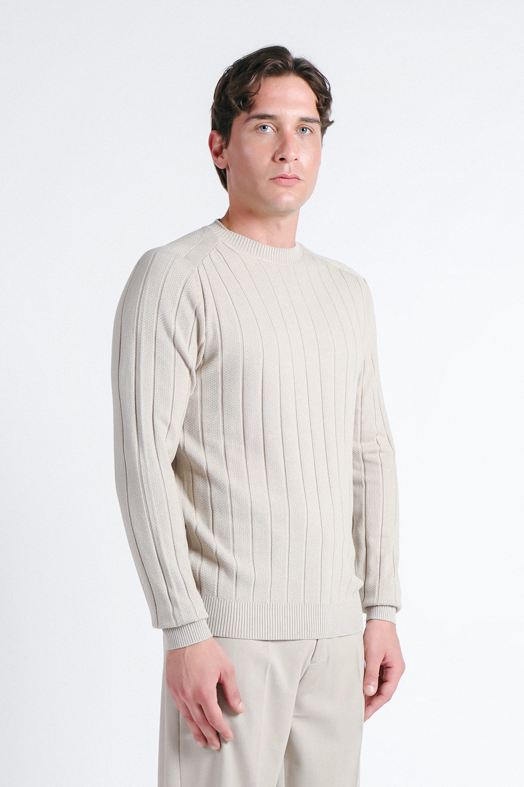 MAGLIA GIROCOLLO LAVORATA BEIGE CHIARO