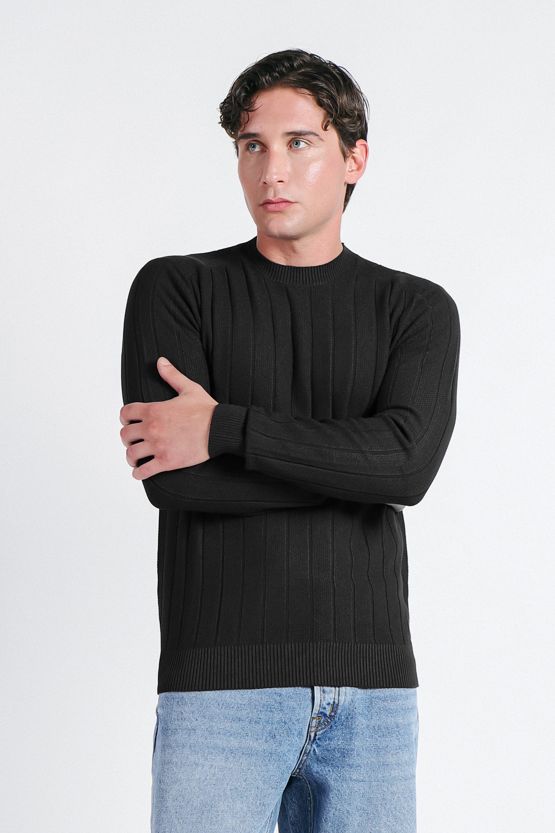 MAGLIA GIROCOLLO LAVORATA NERO