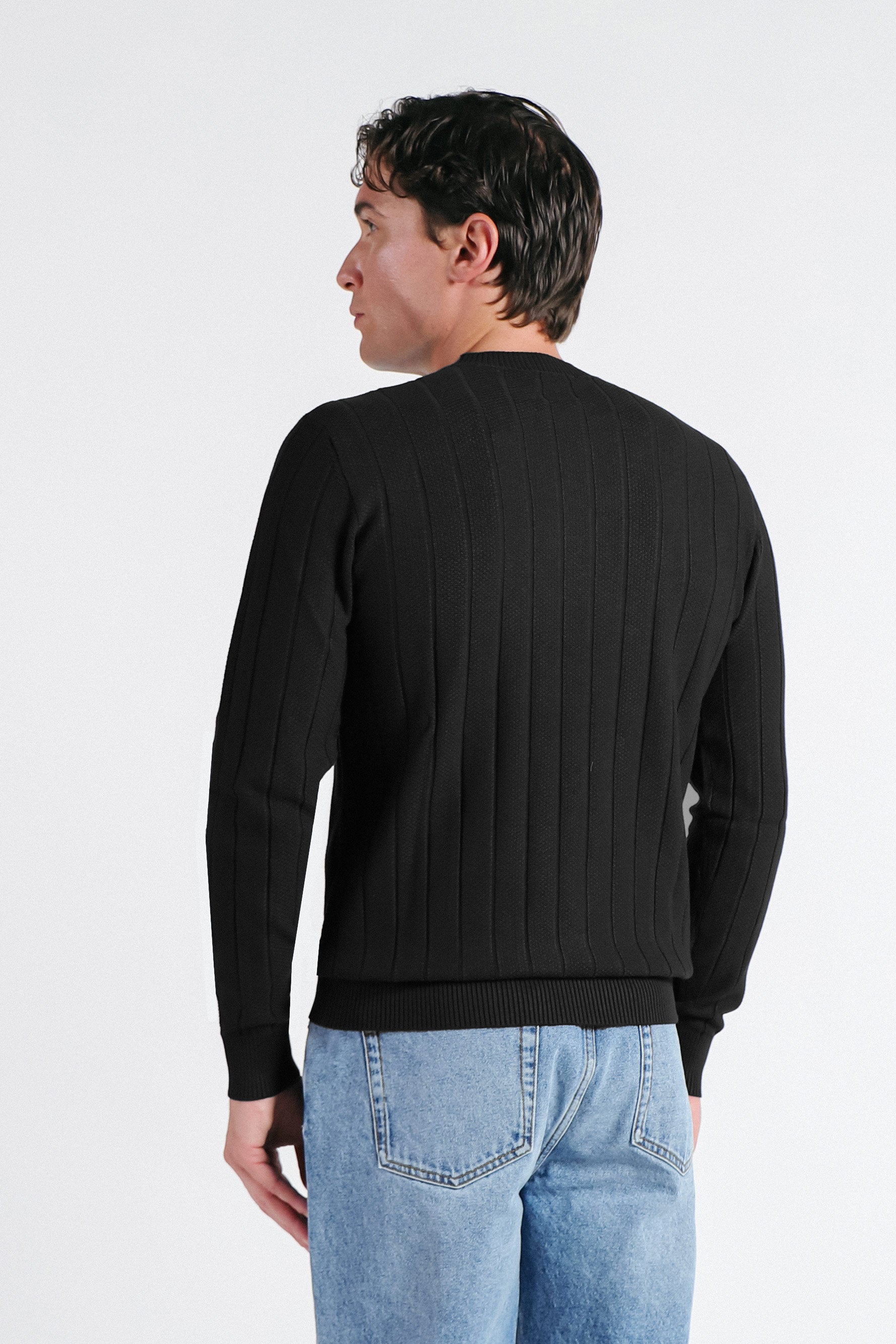MAGLIA GIROCOLLO LAVORATA NERO - Sonnybono