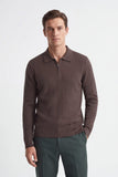 MAGLIA A COSTINA COLLO POLO MEZZA ZIP M TORTORA