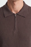 MAGLIA A COSTINA COLLO POLO MEZZA ZIP M TORTORA