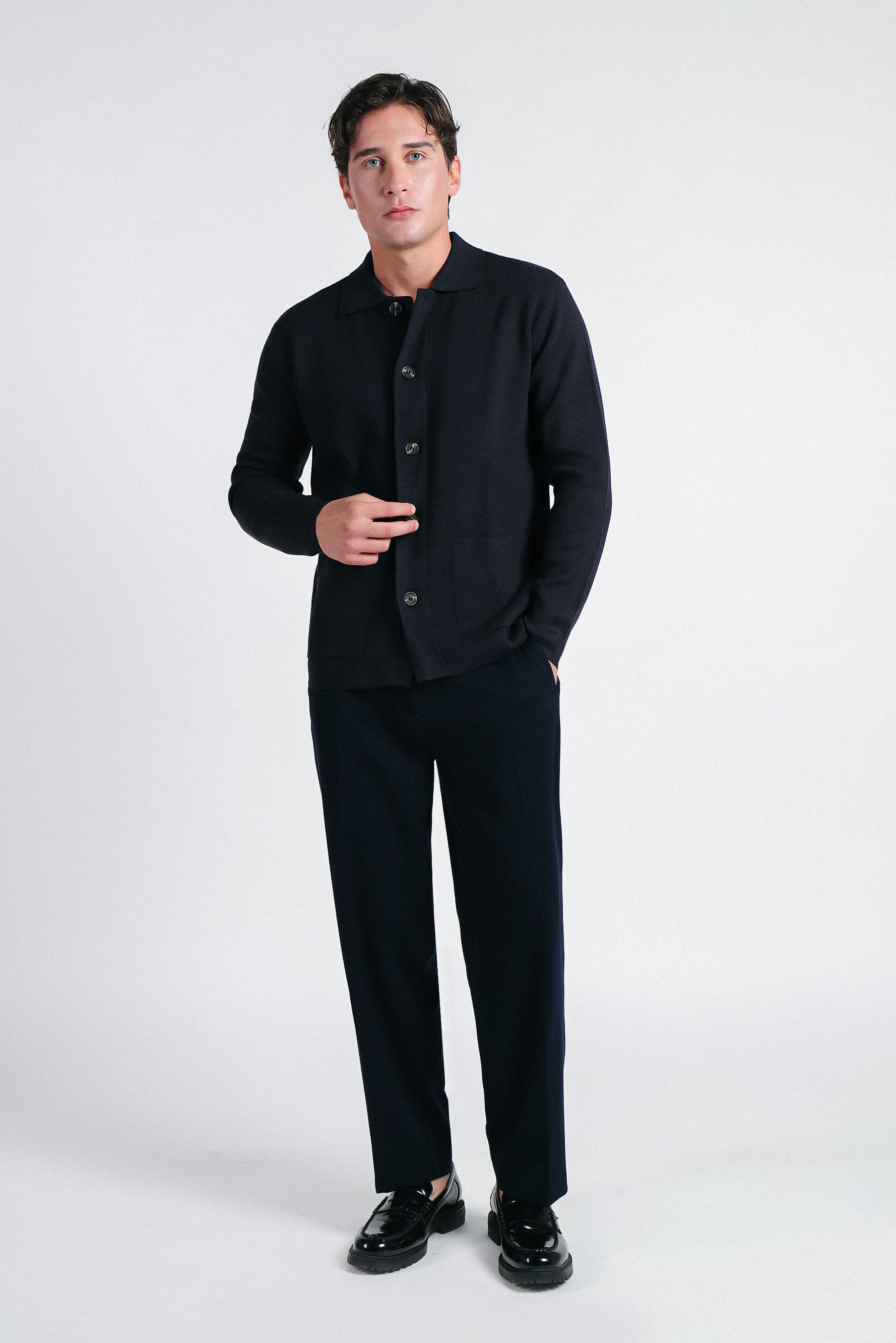 MAGLIA OVERSHIRT IN PUNTO MILANO BLEU - Sonnybono