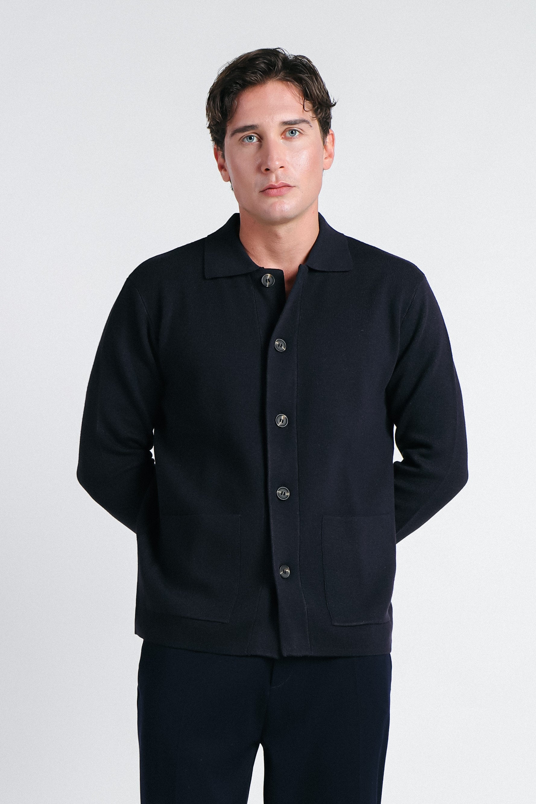 MAGLIA OVERSHIRT IN PUNTO MILANO BLEU - Sonnybono
