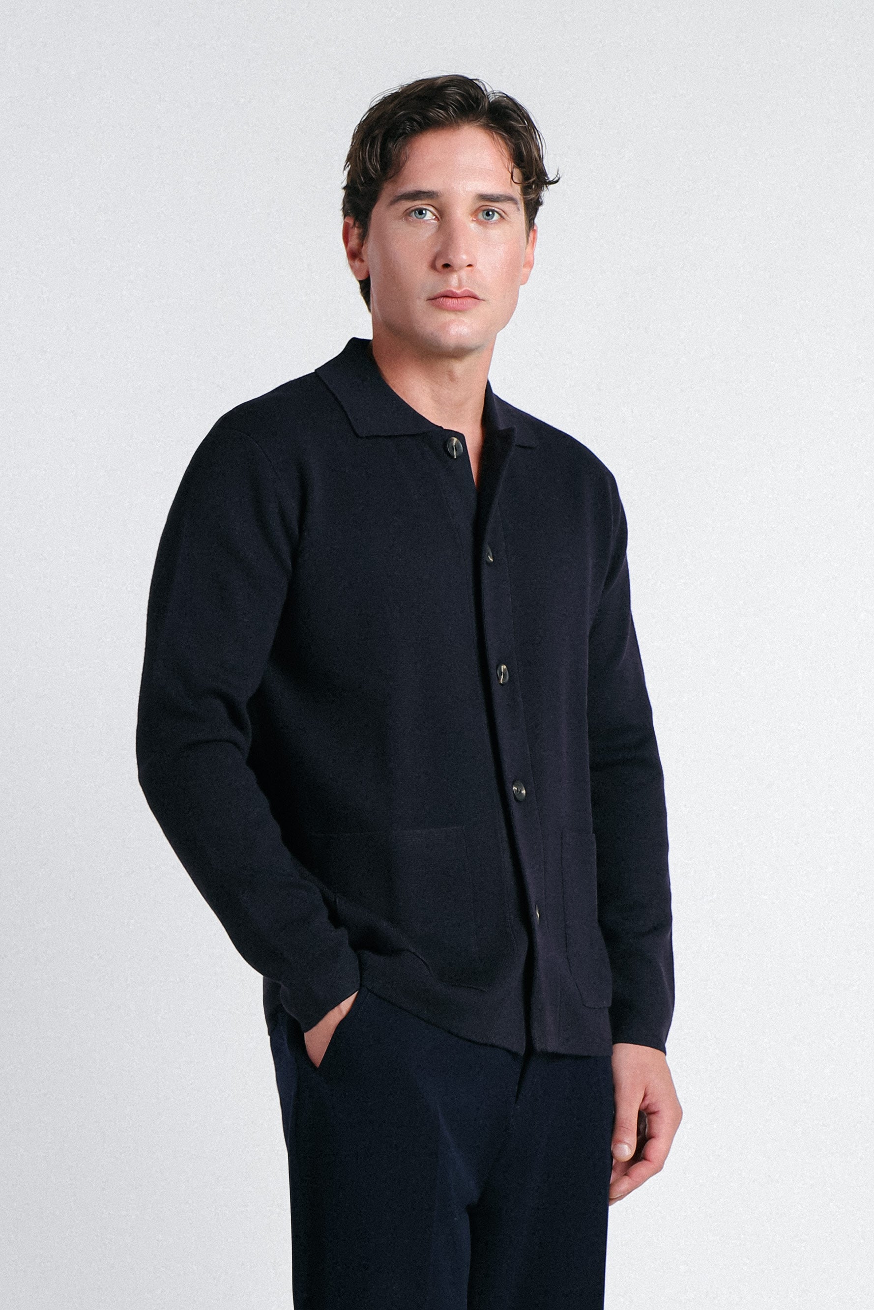 MAGLIA OVERSHIRT IN PUNTO MILANO BLEU - Sonnybono