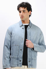 GIUBBOTTO OVERSHIRT DENIM CELESTE