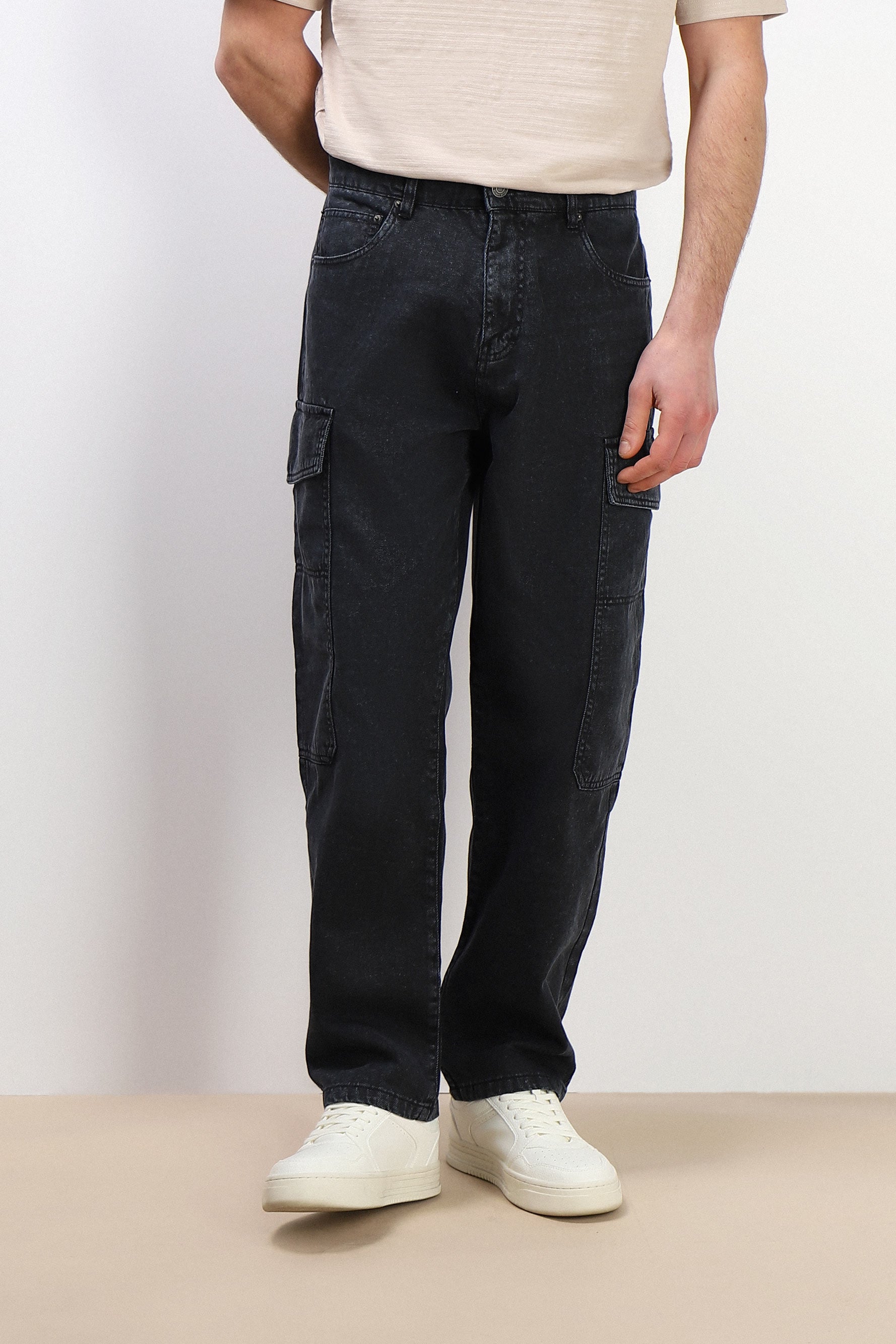 DENIM CARGO BAGGY NERO