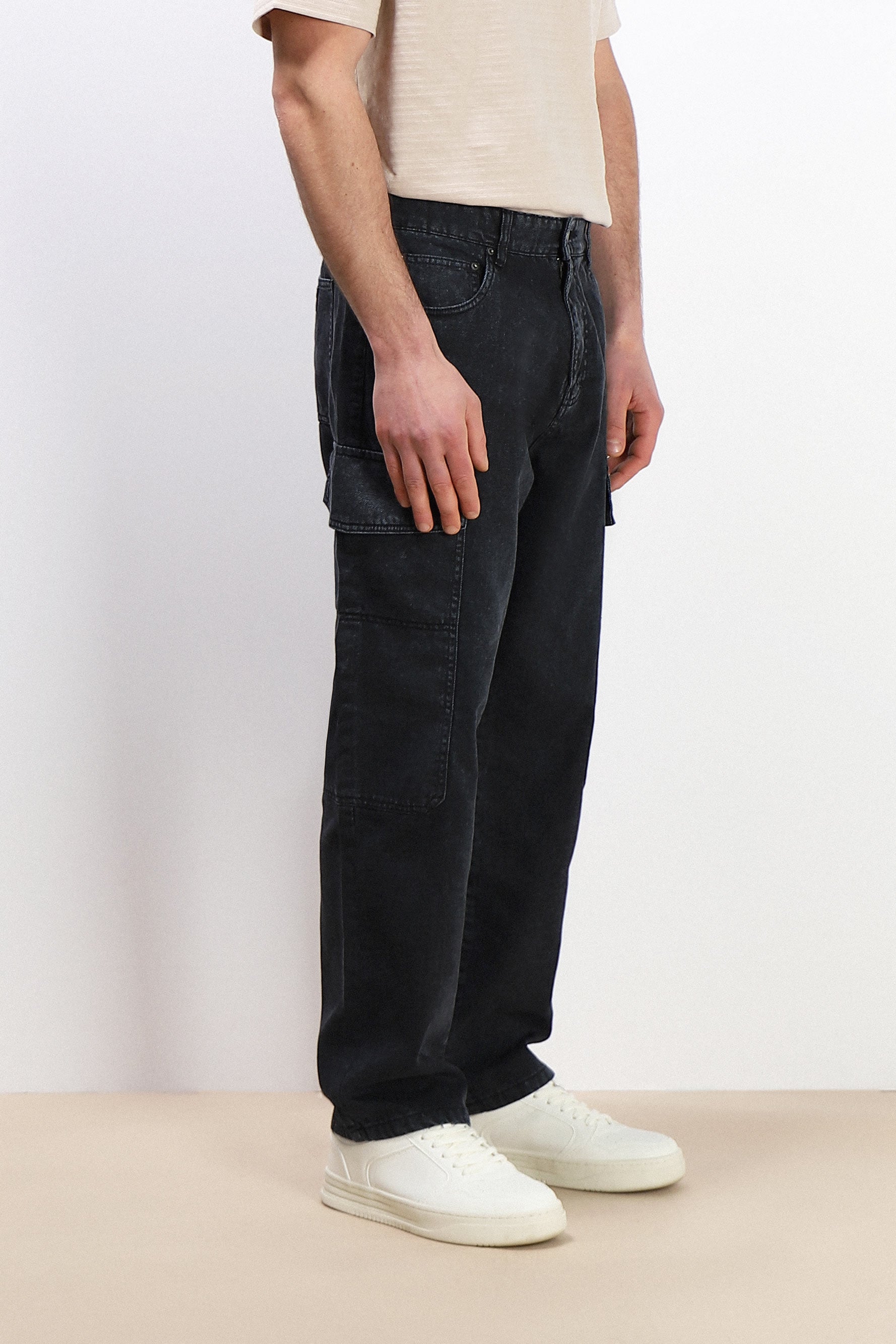 DENIM CARGO BAGGY NERO
