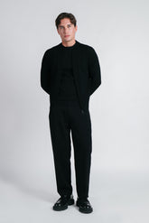 CARDIGAN CON ZIP E COLLO BOMBER NERO