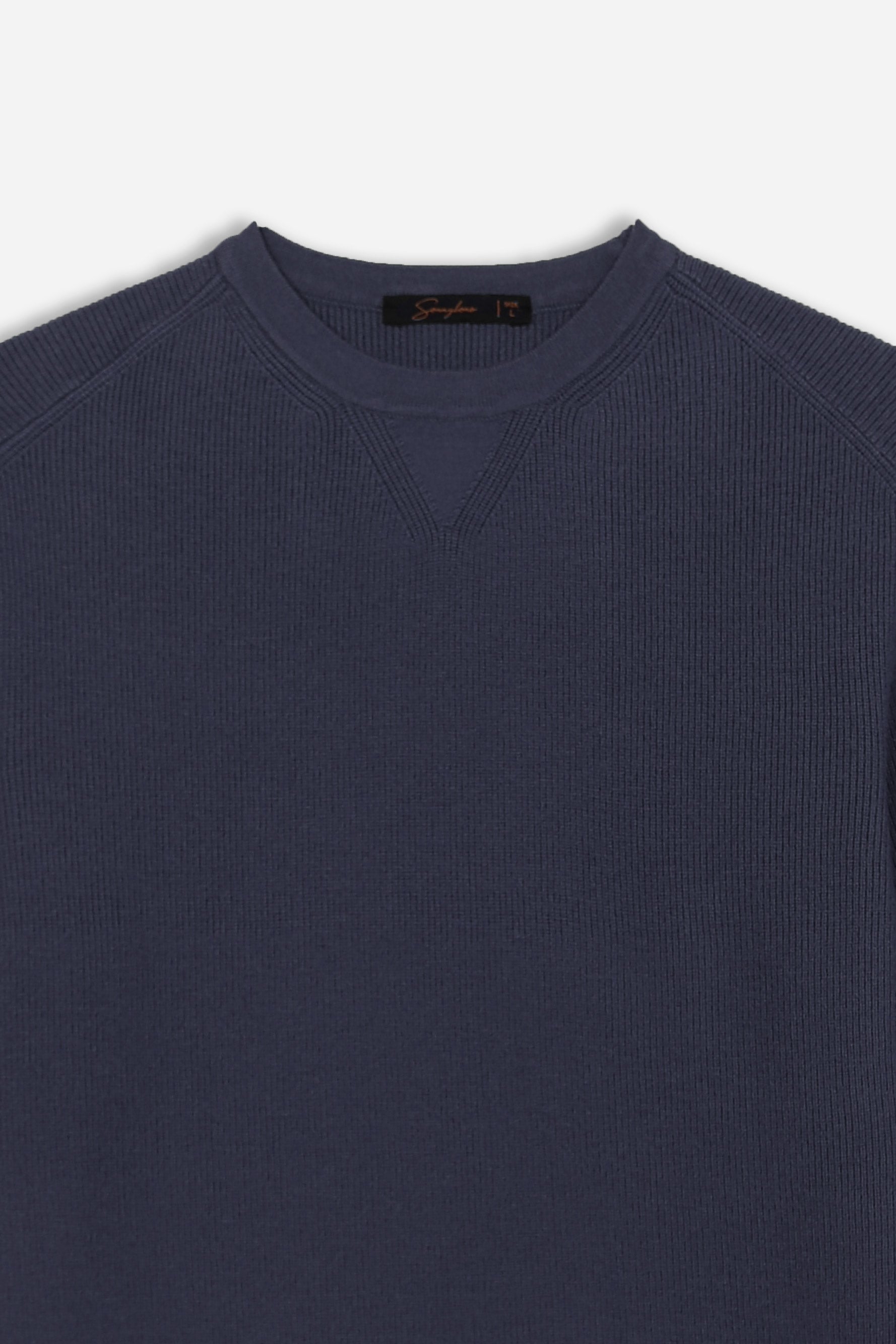 MAGLIA GIROCOLLO A COSTINE DENIM