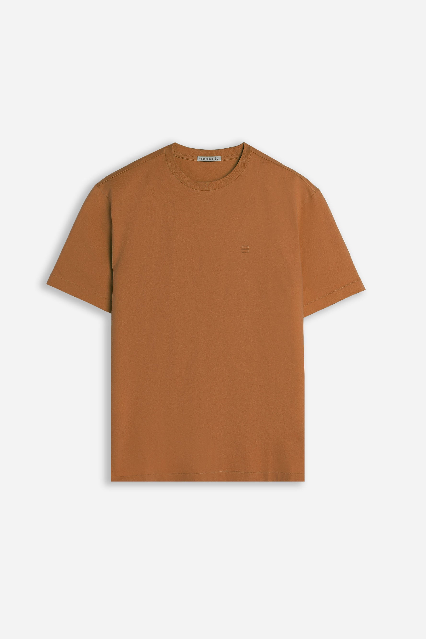 T-SHIRT GIROCOLLO BASIC CON DETTAGLIO COGNAC