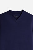 T-SHIRT SCOLLO A V BASIC STRETCH BLEU