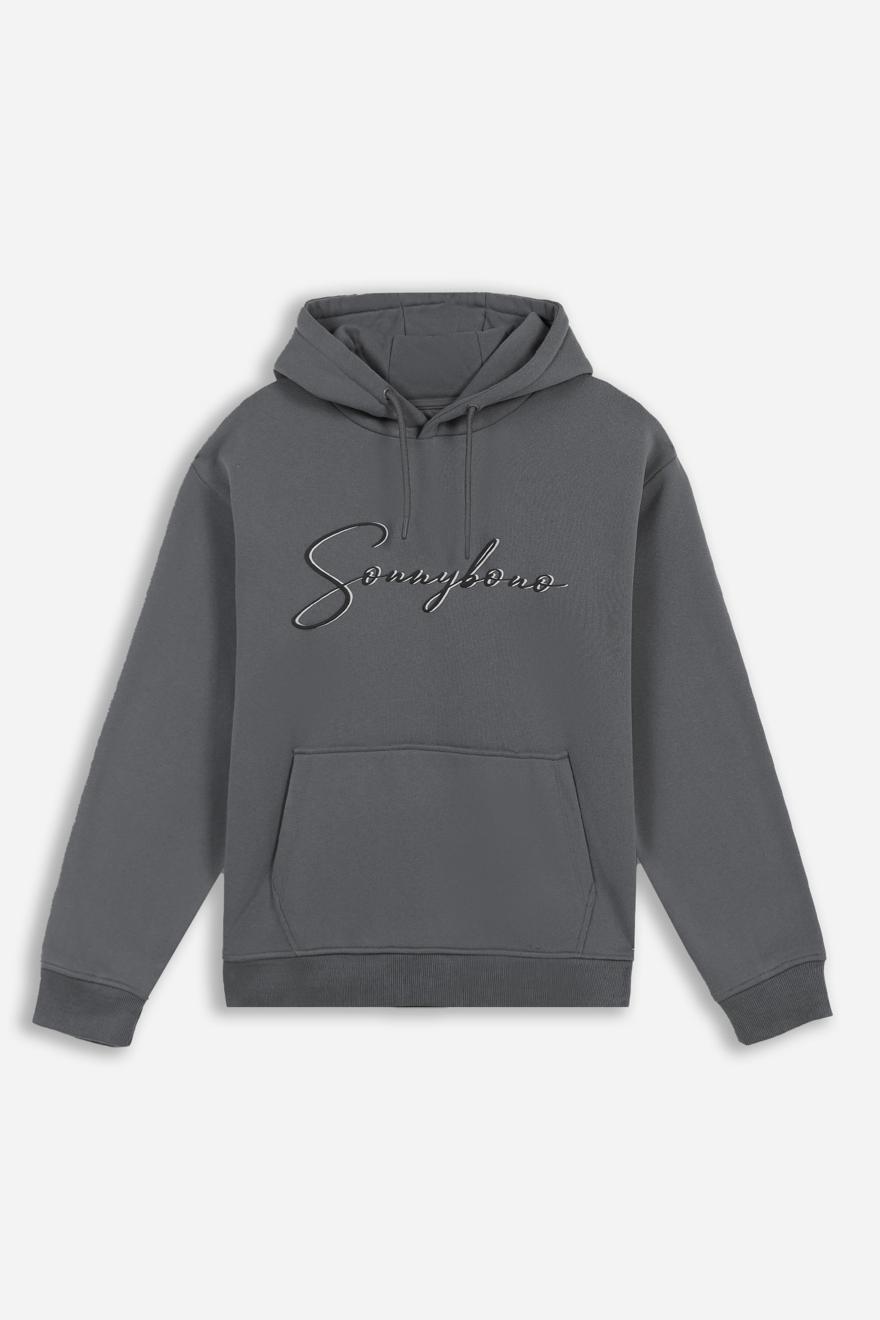 FELPA CON CAPPUCCIO E MARSUPIO CON LOGO RICAMATO GRIGIO SCURO - Sonnybono