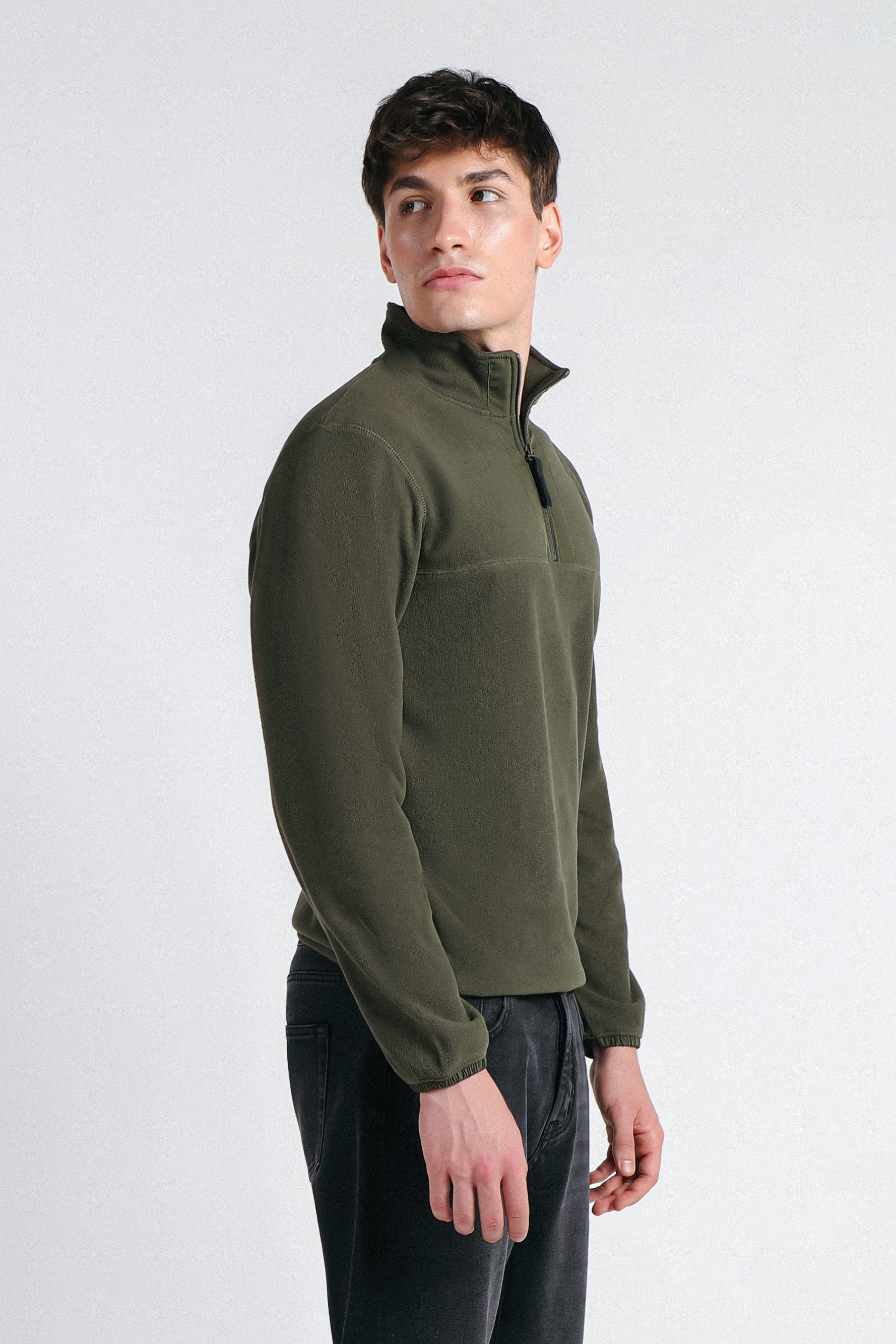 FELPA MEZZA ZIP IN PILE VERDE MILITARE - Sonnybono
