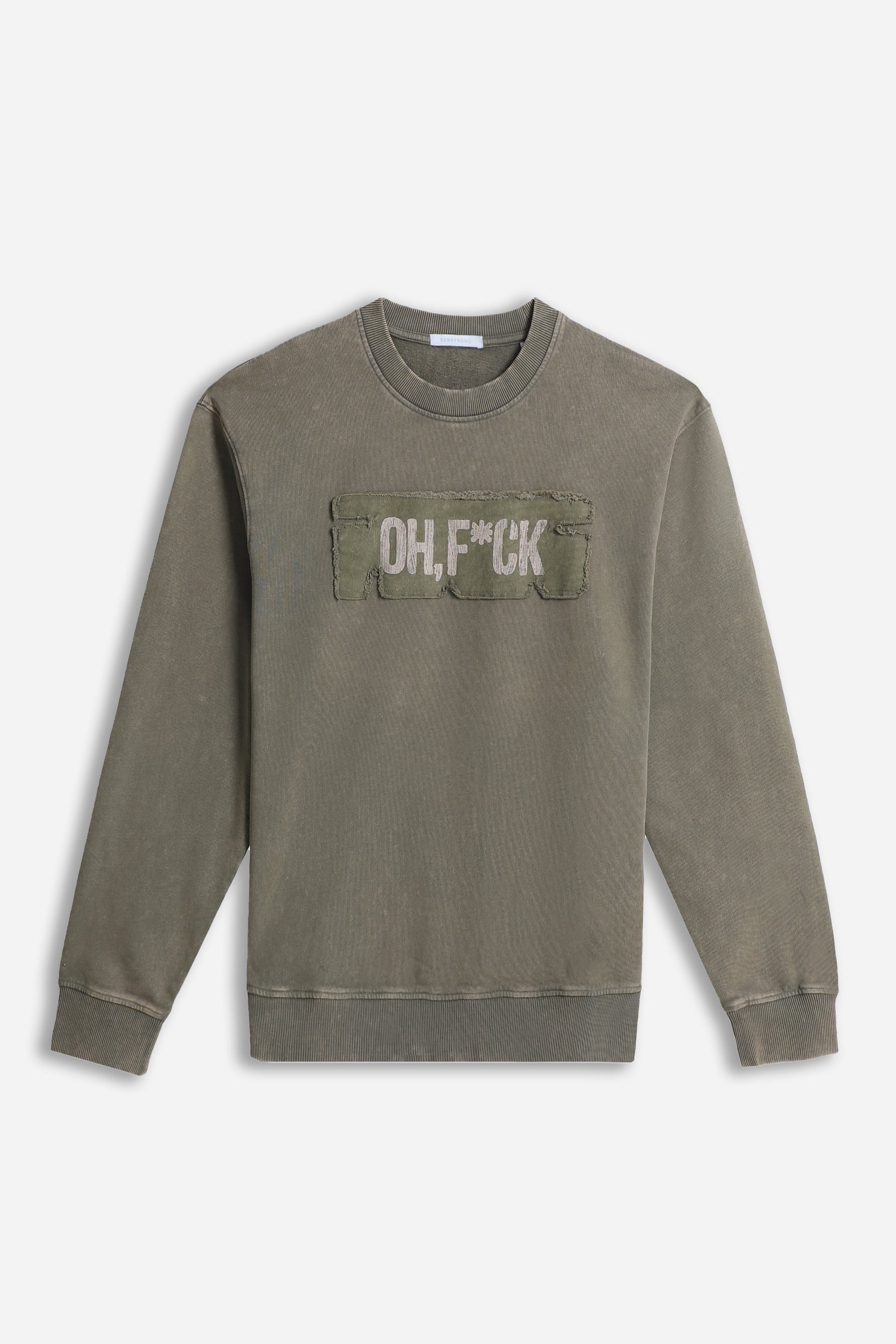 FELPA GIROCOLLO ACID WASH VERDE MILITARE - Sonnybono