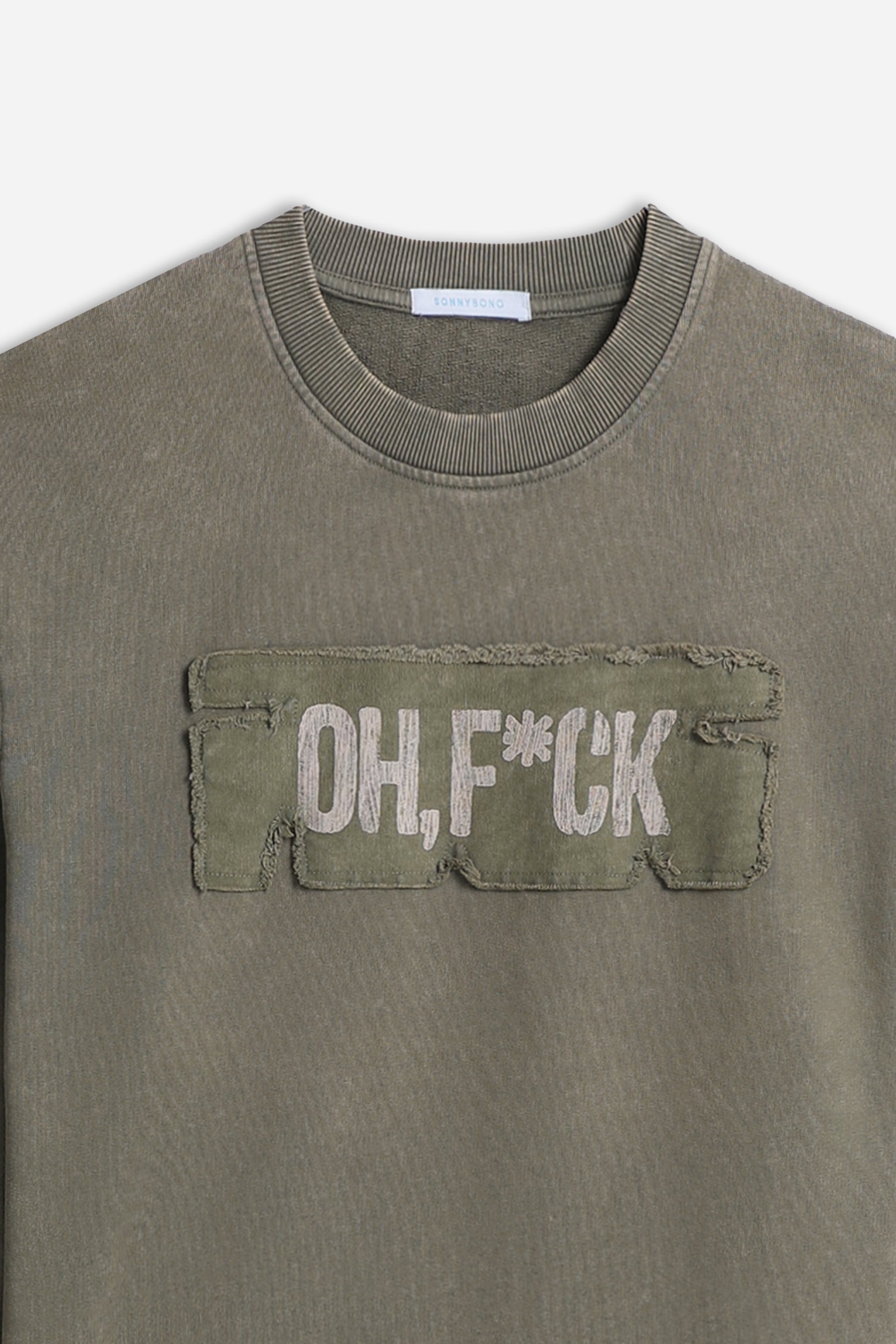 FELPA GIROCOLLO ACID WASH VERDE MILITARE - Sonnybono