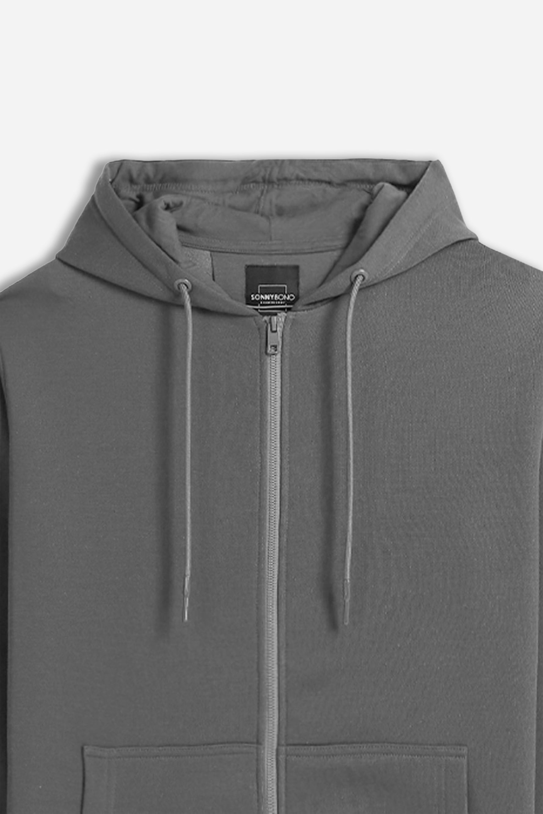 FELPA FULL ZIP CON CAPPUCCIO BASIC GRIGIO SCURO - Sonnybono