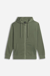 FELPA FULL ZIP CON CAPPUCCIO BASIC VERDE MILITARE