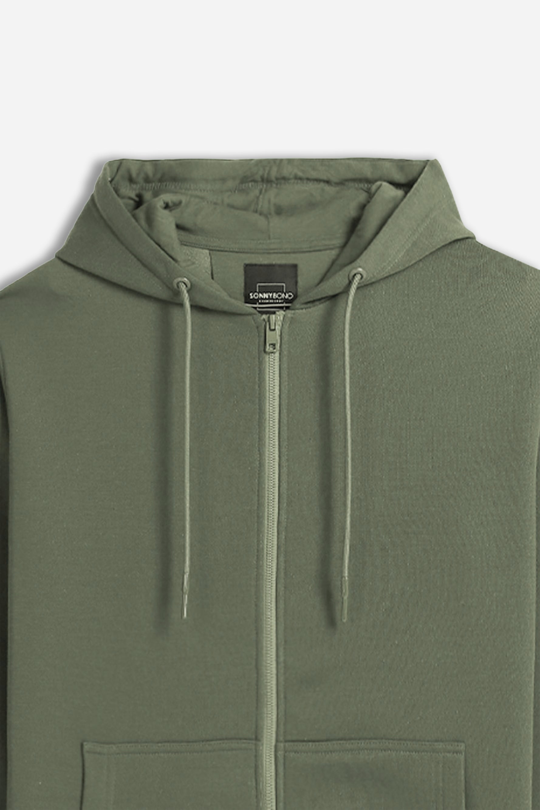 FELPA FULL ZIP CON CAPPUCCIO BASIC VERDE MILITARE - Sonnybono