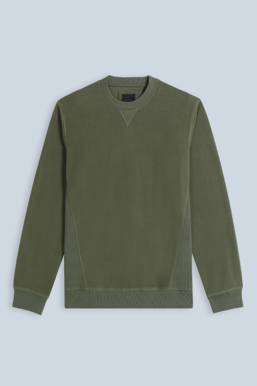 FELPA IN PILE CON FIANCHI IN COSTINA VERDE MILITARE - Sonnybono