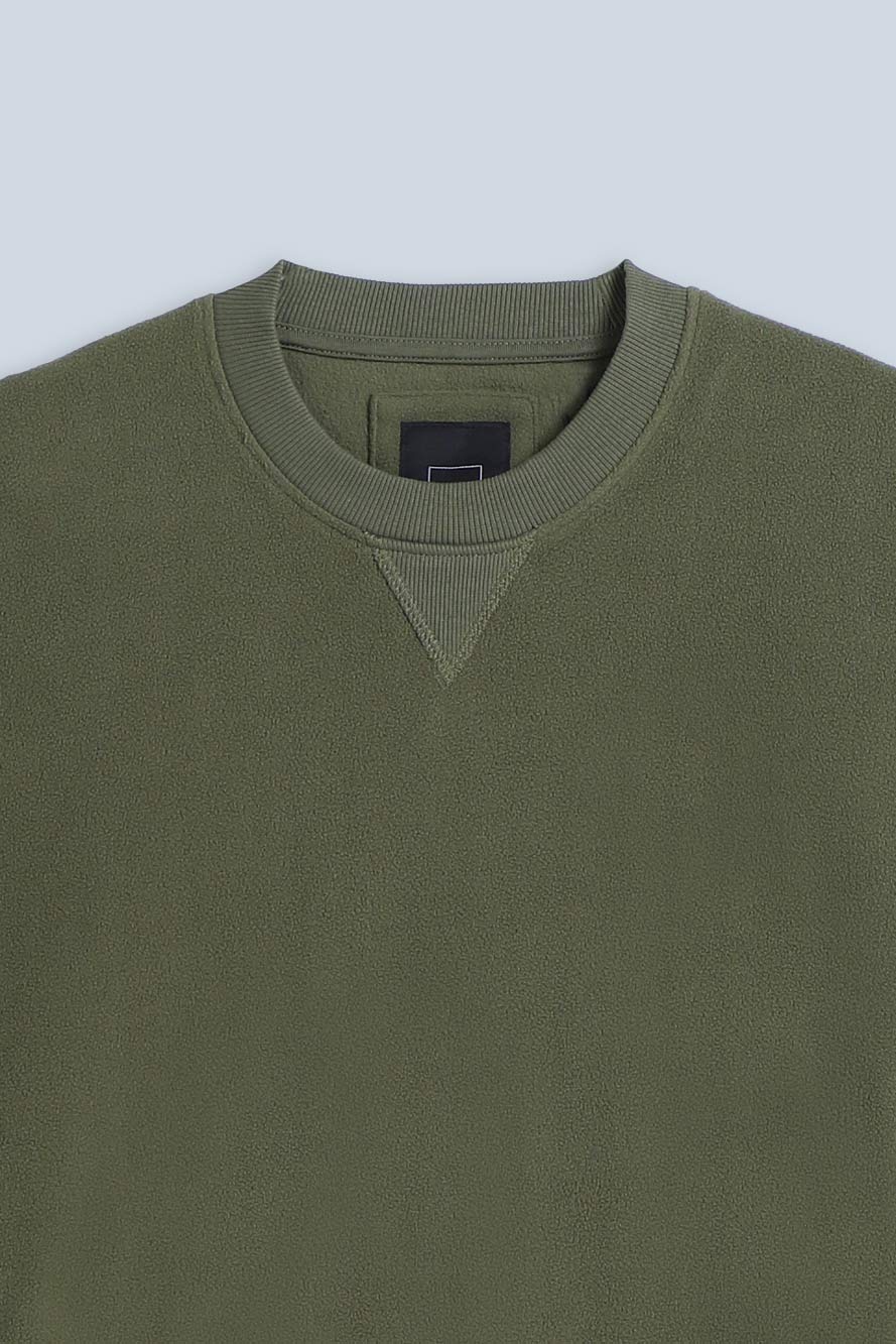 FELPA IN PILE CON FIANCHI IN COSTINA VERDE MILITARE - Sonnybono