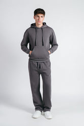 FELPA CON CAPPUCCIO E MARSUPIO BASIC GRIGIO SCURO