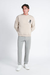 FELPA GIROCOLLO CON STAMPA BEIGE
