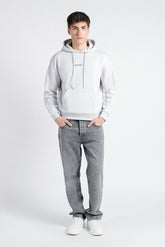 FELPA CON CAPPUCCIO E MARSUPIO CON STAMPA GRIGIO CHIARO