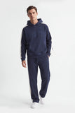 Felpa uomo bleu con cappuccio e bande rigate vista frontale