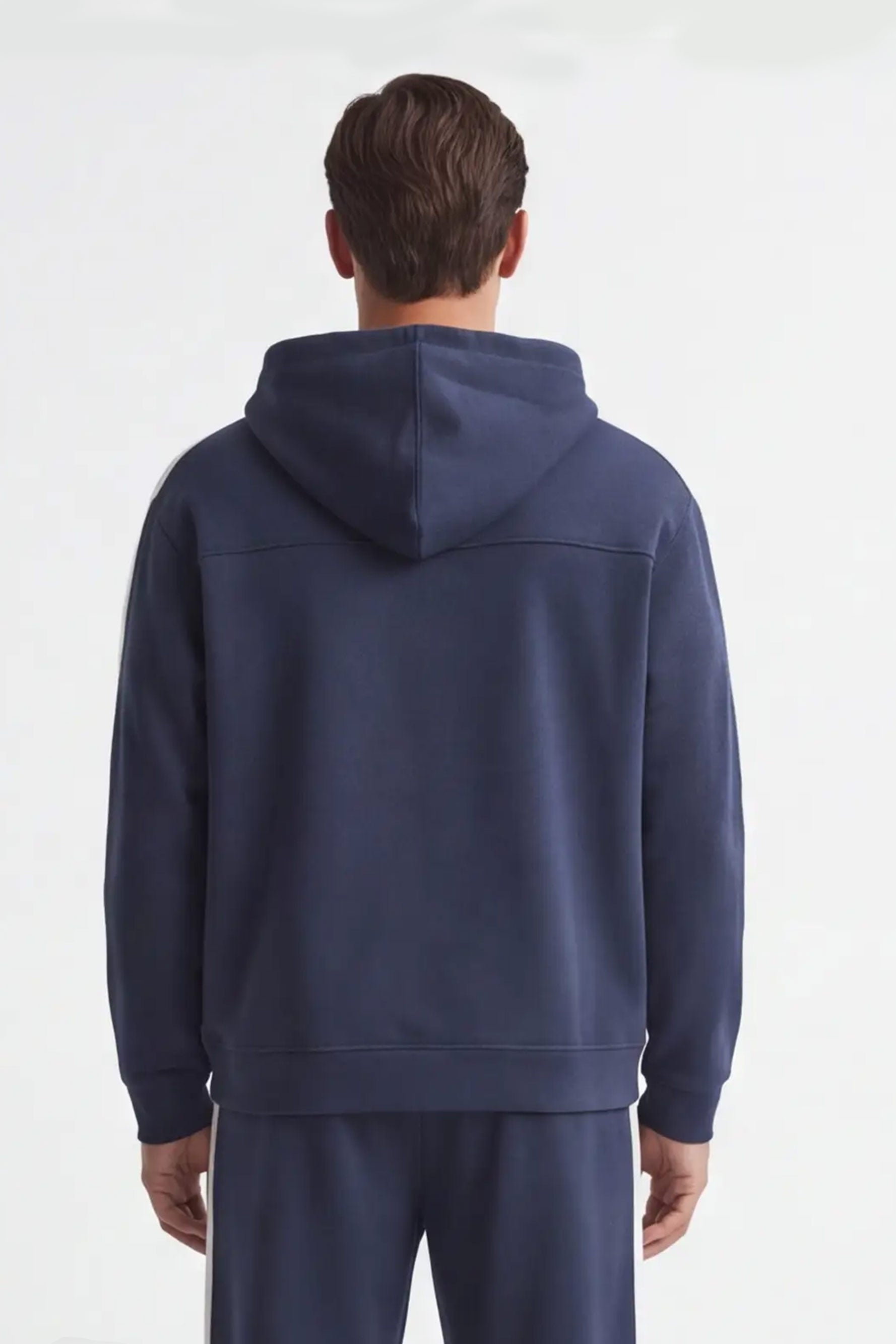 Felpa uomo bleu con cappuccio vista posteriore