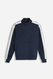 FELPA FULL ZIP CON CON RICAMO E BANDE IN CONTRASTO SULLE MANICHE BLEU