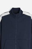 FELPA FULL ZIP CON CON RICAMO E BANDE IN CONTRASTO SULLE MANICHE BLEU