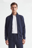 FELPA FULL ZIP CON CON RICAMO E BANDE IN CONTRASTO SULLE MANICHE BLEU