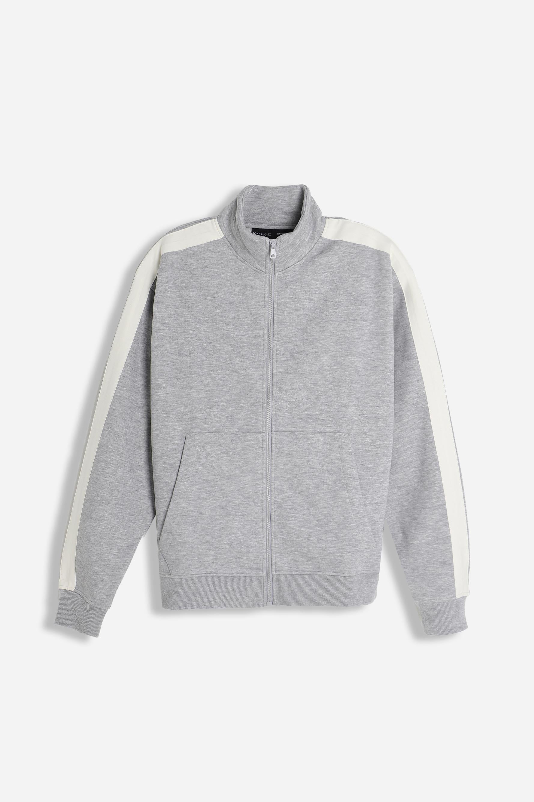 Felpa uomo full zip relaxed fit con bande sulle maniche vista frontale