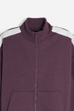 FELPA FULL ZIP CON CON RICAMO E BANDE IN CONTRASTO SULLE MANICHE PRUGNA