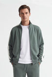 FELPA FULL ZIP CON CON RICAMO E BANDE IN CONTRASTO SULLE MANICHE VERDE BOSCO