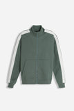 FELPA FULL ZIP CON CON RICAMO E BANDE IN CONTRASTO SULLE MANICHE VERDE BOSCO