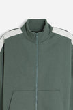FELPA FULL ZIP CON CON RICAMO E BANDE IN CONTRASTO SULLE MANICHE VERDE BOSCO