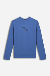 T-SHIRT GIROCOLLO STAMPATA MANICA LUNGA AZZURRO