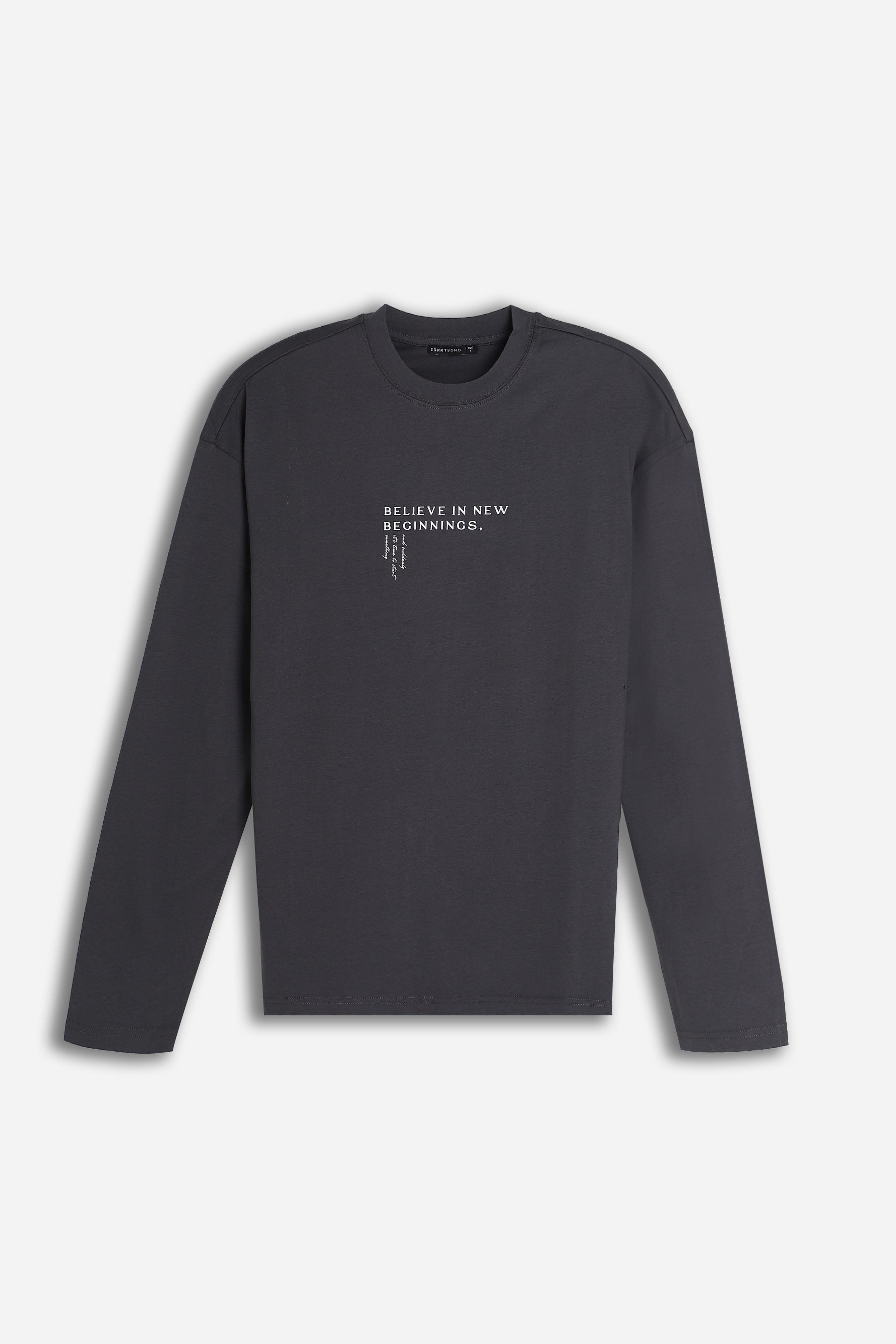T-SHIRT GIROCOLLO STAMPATA MANICA LUNGA ANTRACITE