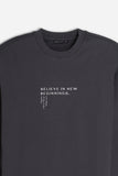 T-SHIRT GIROCOLLO STAMPATA MANICA LUNGA ANTRACITE