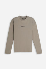 T-SHIRT GIROCOLLO CON LOGO MANICA LUNGA TORTORA