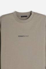 T-SHIRT GIROCOLLO CON LOGO MANICA LUNGA TORTORA