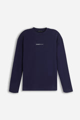 T-SHIRT GIROCOLLO CON LOGO MANICA LUNGA BLEU