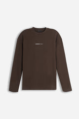 T-SHIRT GIROCOLLO CON LOGO MANICA LUNGA MARRONE